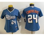 Women's Milwaukee Brewers #24 William Contreras Mineral Blue 2026 City Connect Stadium Stitched Baseball Jersey Women's Milwaukee Brewers #24 William Contreras Mineral Blue 2026 City Connect Stadium Stitched Baseball Jersey