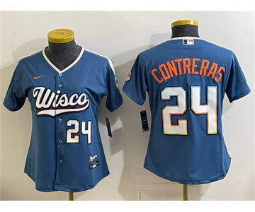 Women's Milwaukee Brewers #24 William Contreras Mineral Blue 2026 City Connect Stadium Stitched Baseball Jersey