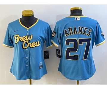 Women's Milwaukee Brewers #27 Willy Adames Blue 2022 City Connect Cool Base Stitched Jersey