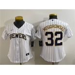 Women's Milwaukee Brewers #32 Jacob Misiorowski White Cool Base Stitched Baseball Jersey Women's Milwaukee Brewers #32 Jacob Misiorowski White Cool Base Stitched Baseball Jersey