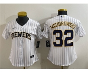 Women's Milwaukee Brewers #32 Jacob Misiorowski White Cool Base Stitched Baseball Jersey Women's Milwaukee Brewers #32 Jacob Misiorowski White Cool Base Stitched Baseball Jersey