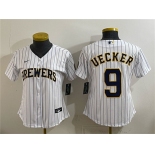 Women's Milwaukee Brewers #9 Bob Uecker White Cool Base Stitched Jersey Women's Milwaukee Brewers #9 Bob Uecker White Cool Base Stitched Jersey