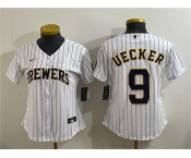 Women's Milwaukee Brewers #9 Bob Uecker White Cool Base Stitched Jersey Women's Milwaukee Brewers #9 Bob Uecker White Cool Base Stitched Jersey