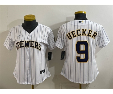 Women's Milwaukee Brewers #9 Bob Uecker White Cool Base Stitched Jersey