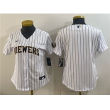 Women's Milwaukee Brewers Blank White Cool Base Stitched Jersey Women's Milwaukee Brewers Blank White Cool Base Stitched Jersey