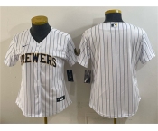 Women's Milwaukee Brewers Blank White Cool Base Stitched Jersey Women's Milwaukee Brewers Blank White Cool Base Stitched Jersey