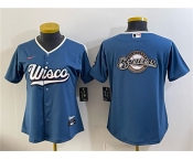 Women's Milwaukee Brewers Team Big Logo Mineral Blue 2026 City Connect Stadium Stitched Jersey Women's Milwaukee Brewers Team Big Logo Mineral Blue 2026 City Connect Stadium Stitched Jersey