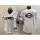 Women's Milwaukee Brewers Team Big Logo White Cool Base Stitched Jersey Women's Milwaukee Brewers Team Big Logo White Cool Base Stitched Jersey