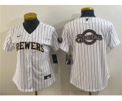 Women's Milwaukee Brewers Team Big Logo White Cool Base Stitched Jersey Women's Milwaukee Brewers Team Big Logo White Cool Base Stitched Jersey