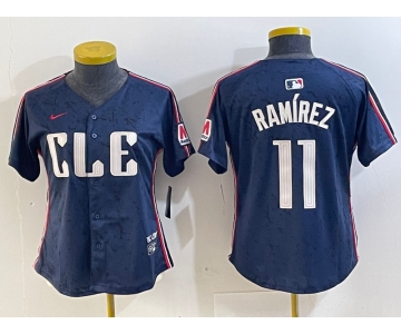 Women's Cleveland Guardians #11 Jose Ramirez Navy 2024 City Connect Limited Stitched Jersey