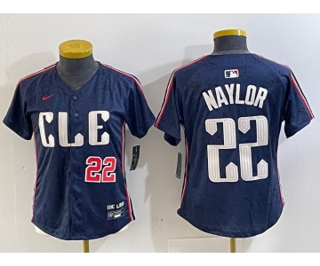 Women's Cleveland Guardians #22 Josh Naylor Number Navy 2024 City Connect Limited Stitched Jerseys