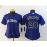 Women's Rockies #28 Nolan Arenado Purple 2020 Baseball Cool Base Jersey