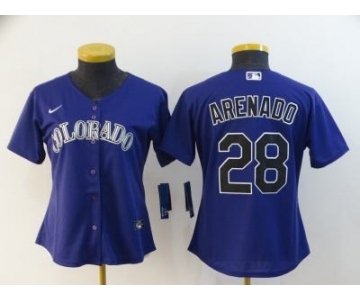 Women's Rockies #28 Nolan Arenado Purple 2020 Baseball Cool Base Jersey