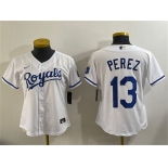 Women's Kansas City Royals #13 Salvador Perez White Cool Base Stitched Jersey