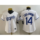Women's Kansas City Royals #14 Jac Caglianone White Cool Base Stitched Baseball Jersey