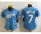 Women's Kansas City Royals #7 Bobby Witt Jr. Light Blue Cool Base Stitched Jersey