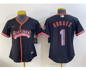 Women's San Francisco Giants #1 Luis Arraez Black 2026 Alternate Stadium Stitched Baseball Jersey Women's San Francisco Giants #1 Luis Arraez Black 2026 Alternate Stadium Stitched Baseball Jersey