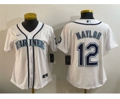 Women's Seattle Mariners #12 Josh Naylor White Cool Base Stitched Baseball Jersey Women's Seattle Mariners #12 Josh Naylor White Cool Base Stitched Baseball Jersey
