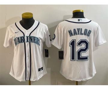 Women's Seattle Mariners #12 Josh Naylor White Cool Base Stitched Baseball Jersey