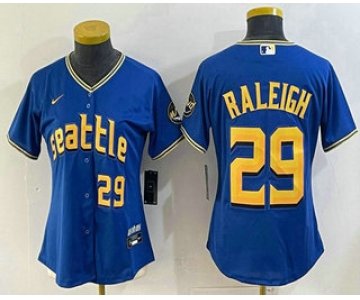 Women's Seattle Mariners #29 Cal Raleigh Number Blue 2024 City Connect Limited Stitched Jersey