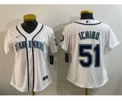 Women's Seattle Mariners #51 Ichiro Suzuki White Cool Base Stitched Baseball Jersey Women's Seattle Mariners #51 Ichiro Suzuki White Cool Base Stitched Baseball Jersey
