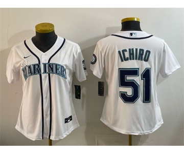 Women's Seattle Mariners #51 Ichiro Suzuki White Cool Base Stitched Baseball Jersey