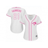 Women Majestic Toronto Blue Jays #21 Michael Saunders Replica White Fashion Cool Base MLB Jersey Women Majestic Toronto Blue Jays #21 Michael Saunders Replica White Fashion Cool Base MLB Jersey