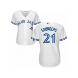 Women Majestic Toronto Blue Jays #21 Michael Saunders Replica White Home MLB Jersey Women Majestic Toronto Blue Jays #21 Michael Saunders Replica White Home MLB Jersey