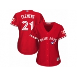 Women's Majestic Toronto Blue Jays #21 Roger Clemens Authentic Red Canada Day MLB Jersey Women's Majestic Toronto Blue Jays #21 Roger Clemens Authentic Red Canada Day MLB Jersey