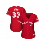 Women's Majestic Toronto Blue Jays #33 J.A. Happ Authentic Red Canada Day MLB Jersey Women's Majestic Toronto Blue Jays #33 J.A. Happ Authentic Red Canada Day MLB Jersey