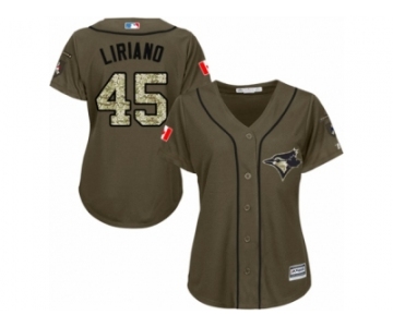 Women's Majestic Toronto Blue Jays #45 Francisco Liriano Replica Green Salute to Service MLB Jersey