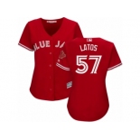 Women's Majestic Toronto Blue Jays #57 Mat Latos Replica Red Canada Day MLB Jersey Women's Majestic Toronto Blue Jays #57 Mat Latos Replica Red Canada Day MLB Jersey
