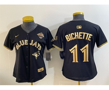 Women's Toronto Blue Jays #11 Bo Bichette Black Gold 2025 American League Champions Limited Stitched Baseball Jersey