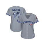 Women's Toronto Blue Jays #19 Paul Molitor Grey Road Stitched MLB Jersey Women's Toronto Blue Jays #19 Paul Molitor Grey Road Stitched MLB Jersey
