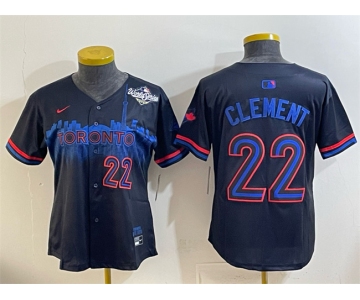 Women's Toronto Blue Jays #22 Ernie Clement Navy 2025 World Series City Connect Limited Stitched Baseball Jersey