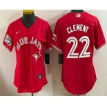 Women's Toronto Blue Jays #22 Ernie Clement Red 50 Seasons Patch Stitched Jersey
