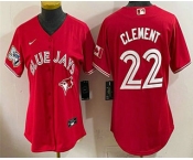 Women's Toronto Blue Jays #22 Ernie Clement Red 50 Seasons Patch Stitched Jersey Women's Toronto Blue Jays #22 Ernie Clement Red 50 Seasons Patch Stitched Jersey