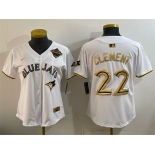 Women's Toronto Blue Jays #22 Ernie Clement White Gold 2025 American League Champions Limited Stitched Baseball Jersey Women's Toronto Blue Jays #22 Ernie Clement White Gold 2025 American League Champions Limited Stitched Baseball Jersey