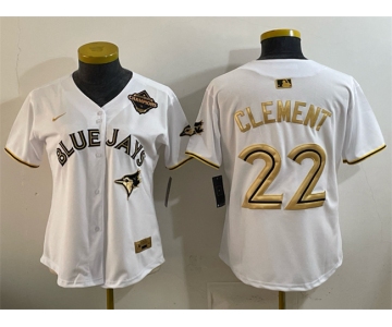 Women's Toronto Blue Jays #22 Ernie Clement White Gold 2025 American League Champions Limited Stitched Baseball Jersey
