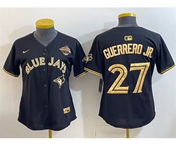 Women's Toronto Blue Jays #27 Vladimir Guerrero Jr. Black Gold 2025 American League Champions Limited Stitched Baseball Jersey