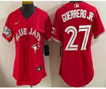 Women's Toronto Blue Jays #27 Vladimir Guerrero Jr Red 50 Seasons Patch Stitched Jersey