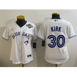 Women's Toronto Blue Jays #30 Alejandro Kirk White 2025 World Series Home Cool Base Stitched Baseball Jersey Women's Toronto Blue Jays #30 Alejandro Kirk White 2025 World Series Home Cool Base Stitched Baseball Jersey