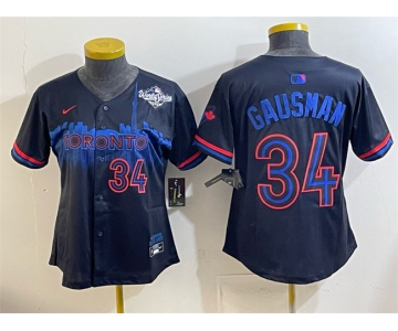 Women's Toronto Blue Jays #34 Kevin Gausman Navy 2025 World Series City Connect Limited Stitched Baseball Jersey