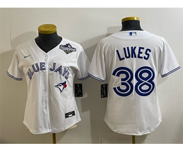 Women's Toronto Blue Jays #38 Nathan Lukes White 2025 World Series Home Cool Base Stitched Baseball Jersey