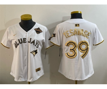 Women's Toronto Blue Jays #39 Trey Yesavage White Gold 2025 American League Champions Limited Stitched Baseball Jersey