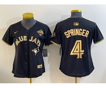 Women's Toronto Blue Jays #4 George Springer Black Gold 2025 American League Champions Limited Stitched Baseball Jersey