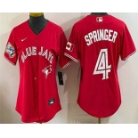 Women's Toronto Blue Jays #4 George Springer Red 50 Seasons Patch Stitched Jersey