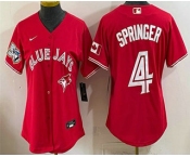 Women's Toronto Blue Jays #4 George Springer Red 50 Seasons Patch Stitched Jersey Women's Toronto Blue Jays #4 George Springer Red 50 Seasons Patch Stitched Jersey