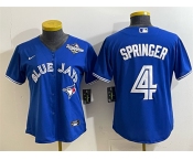 Women's Toronto Blue Jays #4 George Springer Royal 2025 World Series Cool Base Stitched Baseball Jersey Women's Toronto Blue Jays #4 George Springer Royal 2025 World Series Cool Base Stitched Baseball Jersey
