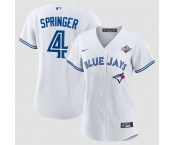 Women's Toronto Blue Jays #4 George Springer White 2025 World Series Home Cool Base Stitched Baseball Jersey Women's Toronto Blue Jays #4 George Springer White 2025 World Series Home Cool Base Stitched Baseball Jersey